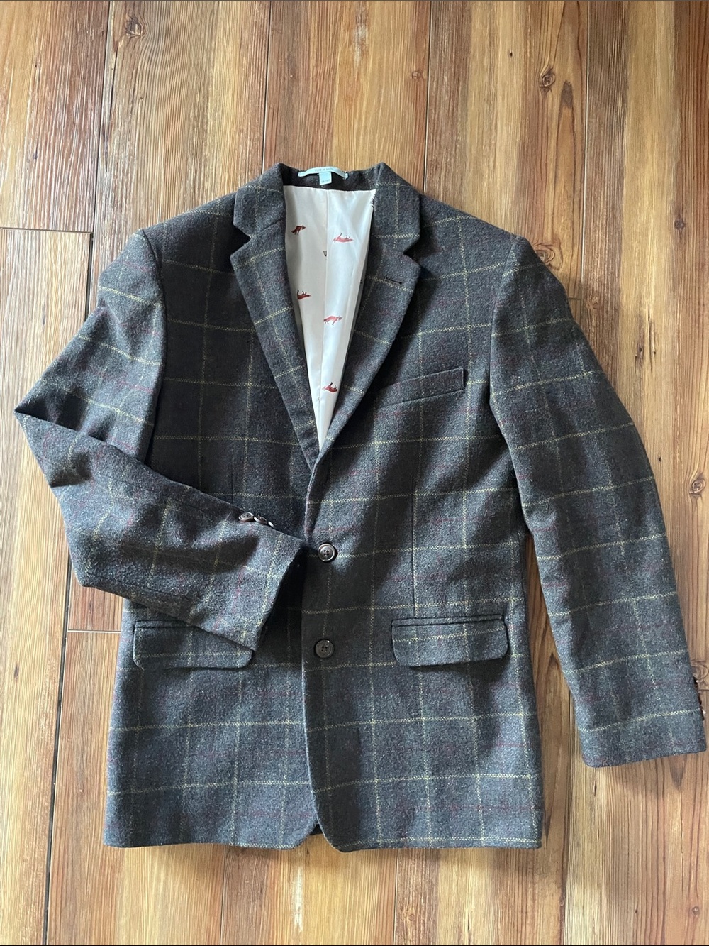 Men's Brown Windowpane Wool Blazer
